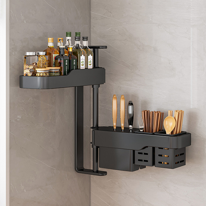 Black two-layer storage rack with knife insert