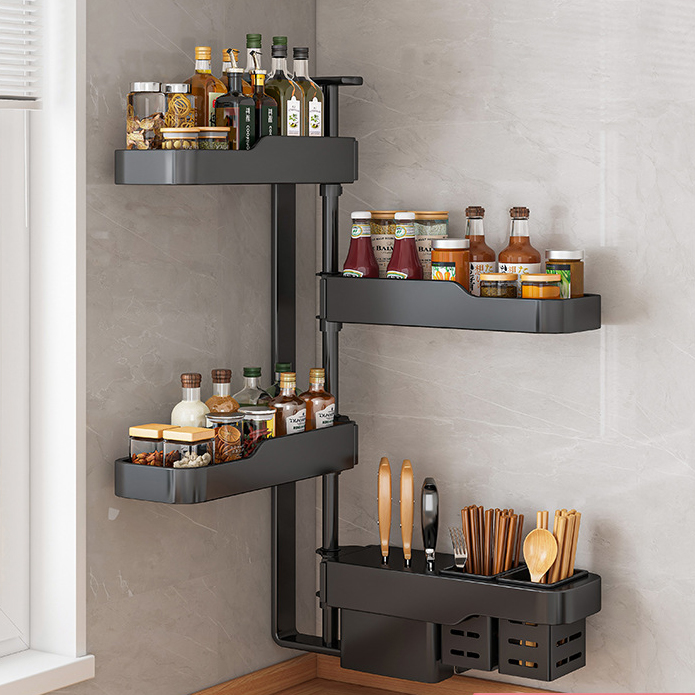 Black four-layer storage rack with knife insert