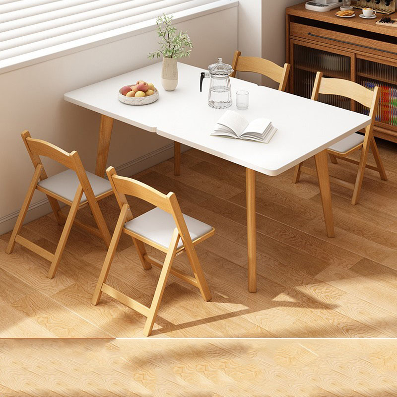 [One table with four chairs] (Solid wood folding chair) Warm white 120*80*75cm