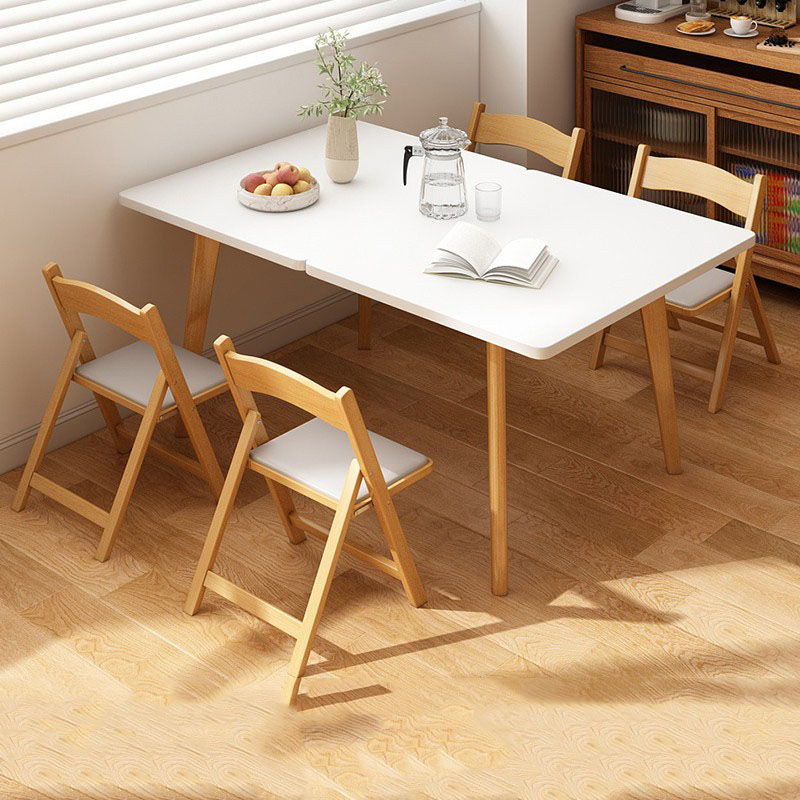 [One table with four chairs] (Solid wood folding chair) Warm white 120*90*75cm