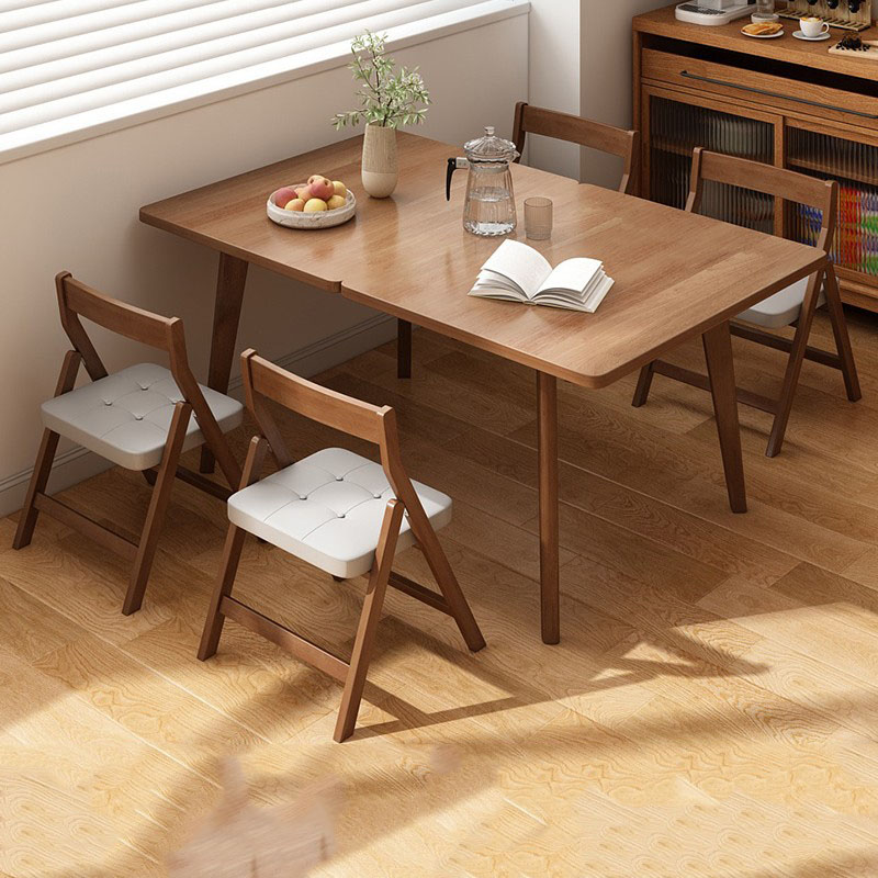 [One table with four chairs] (Solid wood folding chair) Walnut color 120*90*75cm