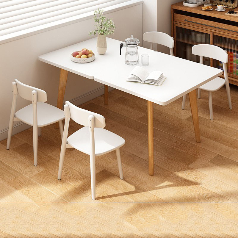 [One table with four chairs] (solid wood chair) Warm white 120*80*75cm