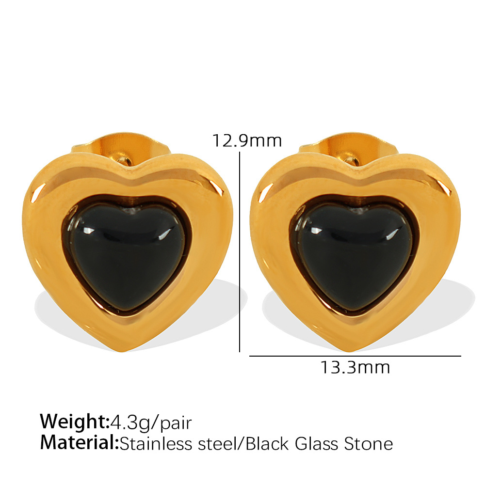 1:Glass stone gold stud earrings