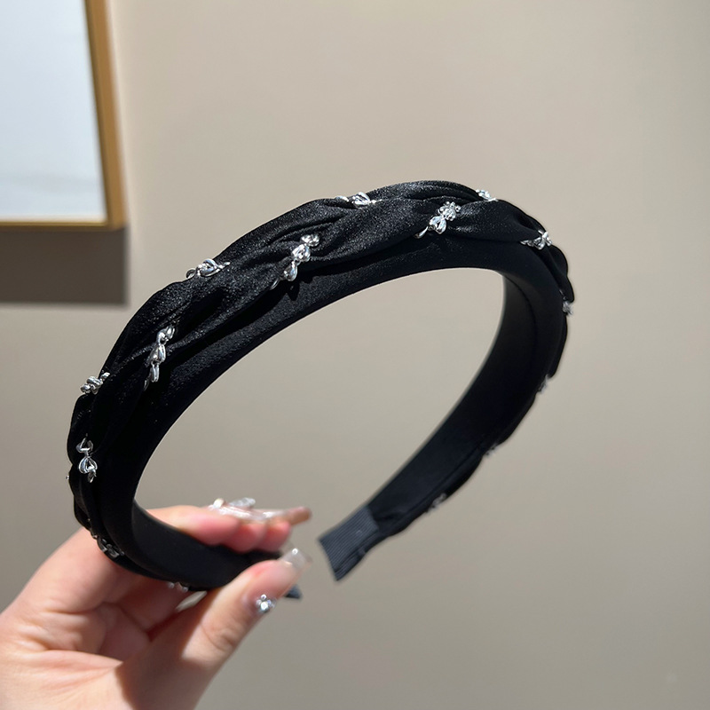 Black silver chain braid headband