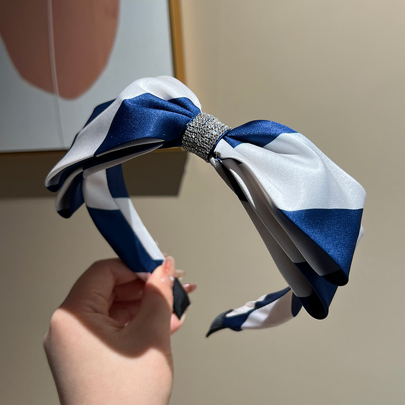 Dark blue matching rhinestone bow headband