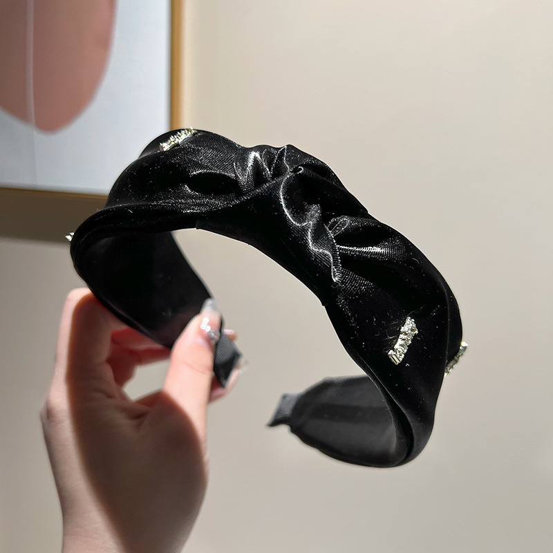 Black gauze rhinestones knotted headband