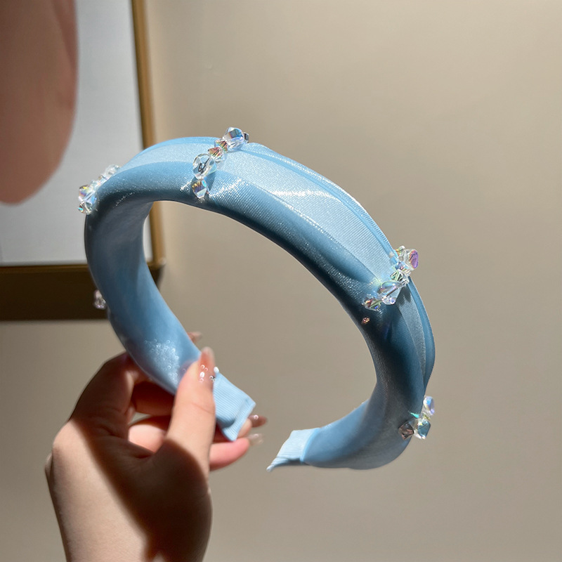 Blue rhinestone sponge headband