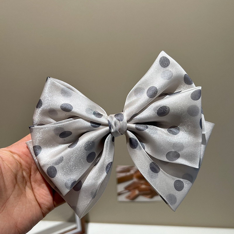 Gray polka-dot triple bow hair clip