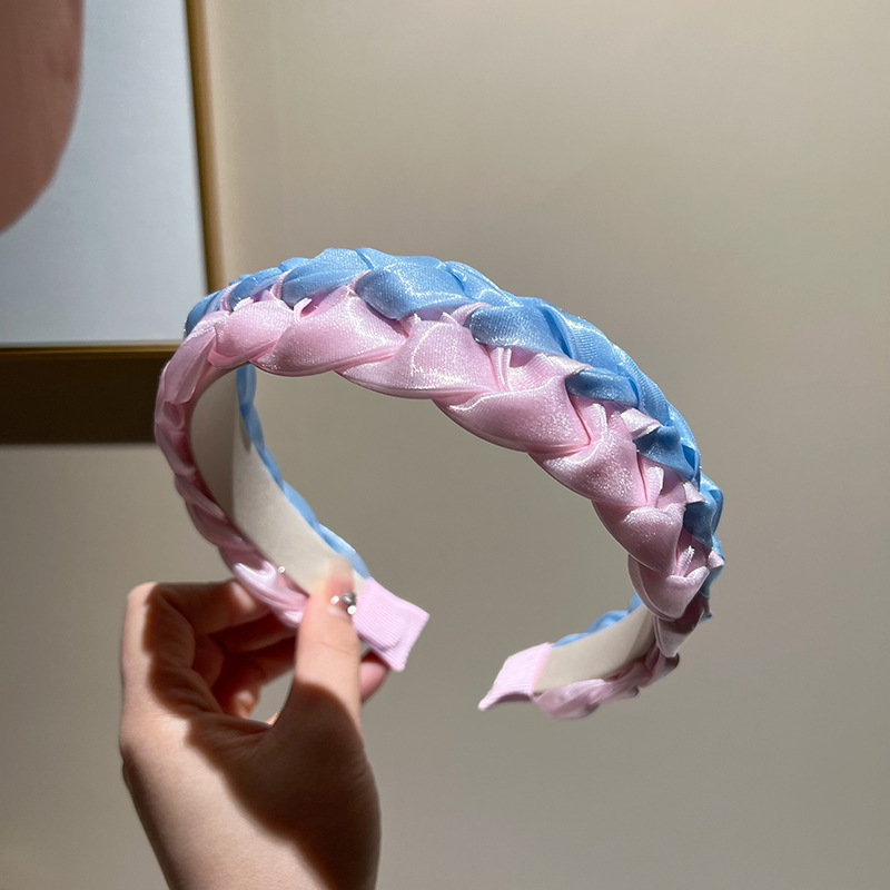 Pink-blue matching braid headband
