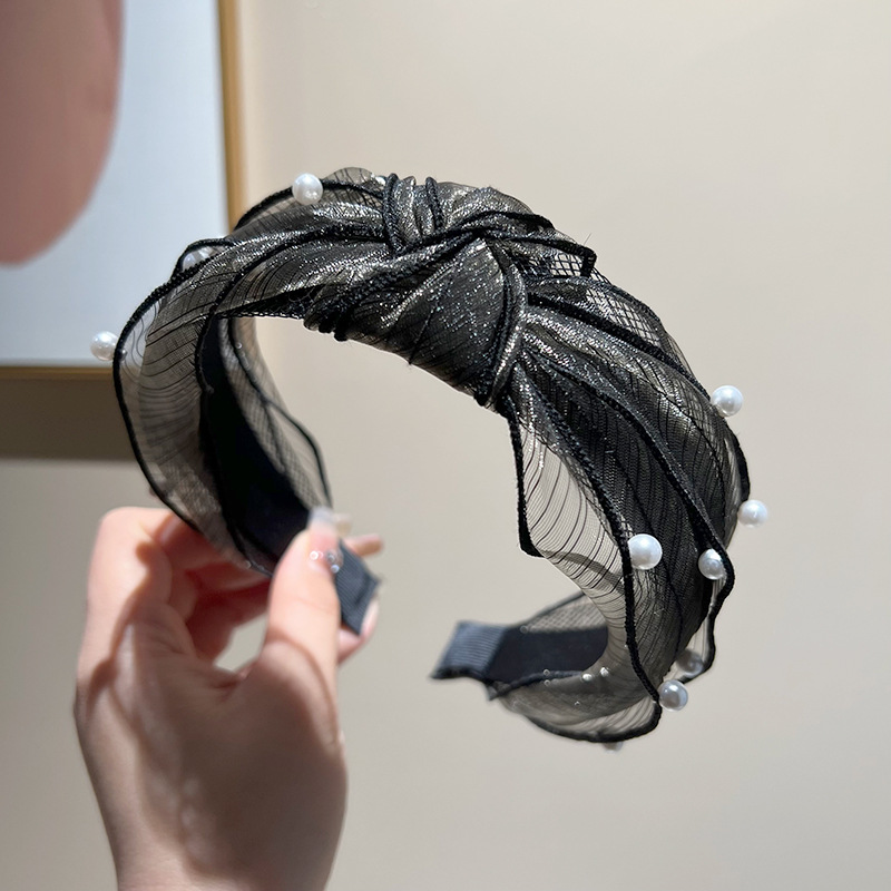 3:Black gray mesh pearl headband