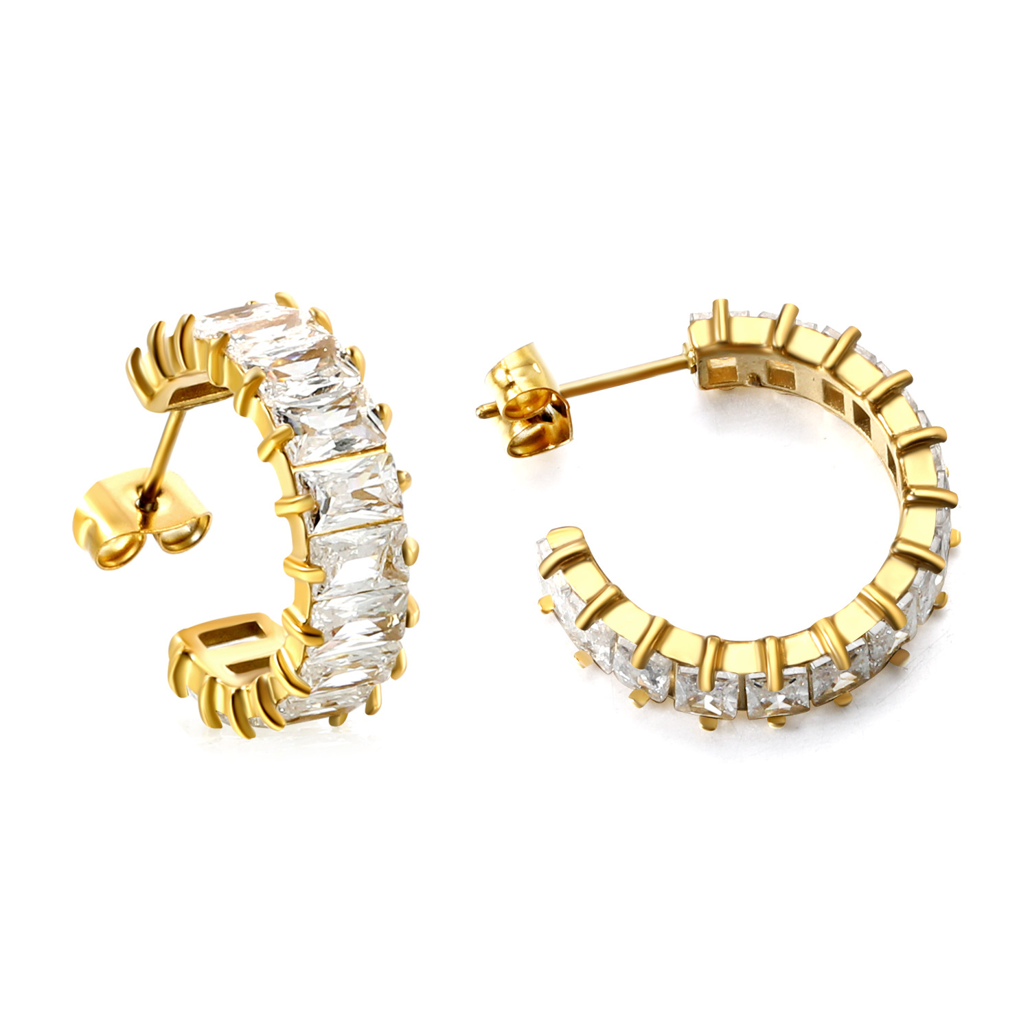 2:White diamond earrings, gold