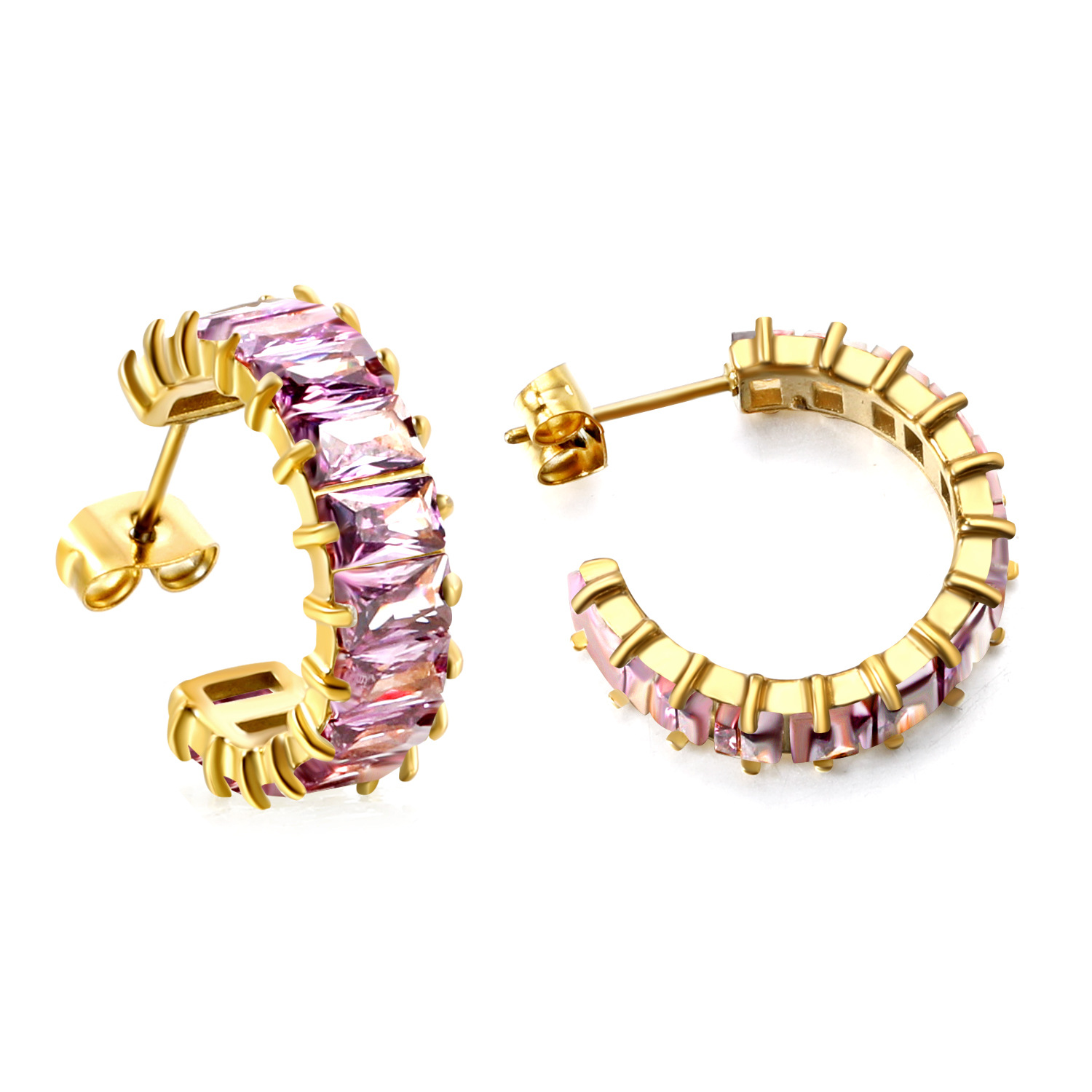 4:Purple diamond earrings, gold