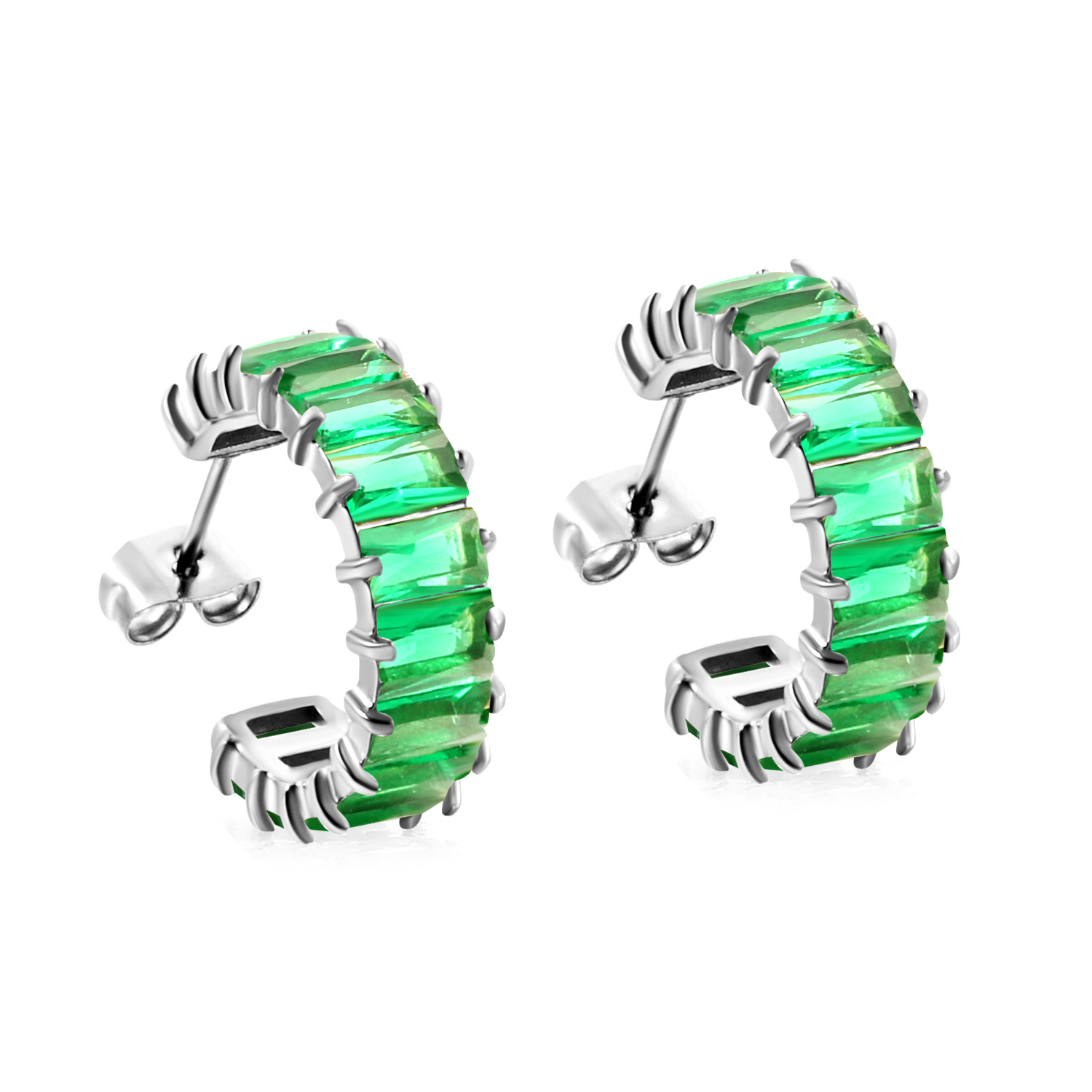 Green diamond earrings, steel color