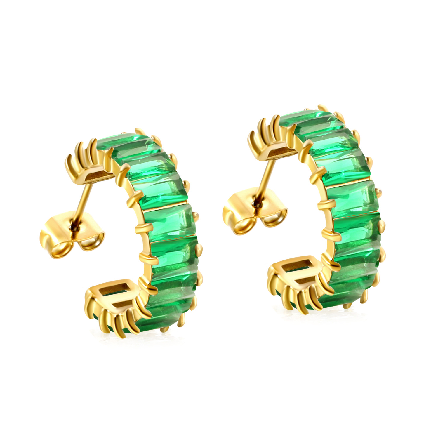 Green diamond earrings, gold