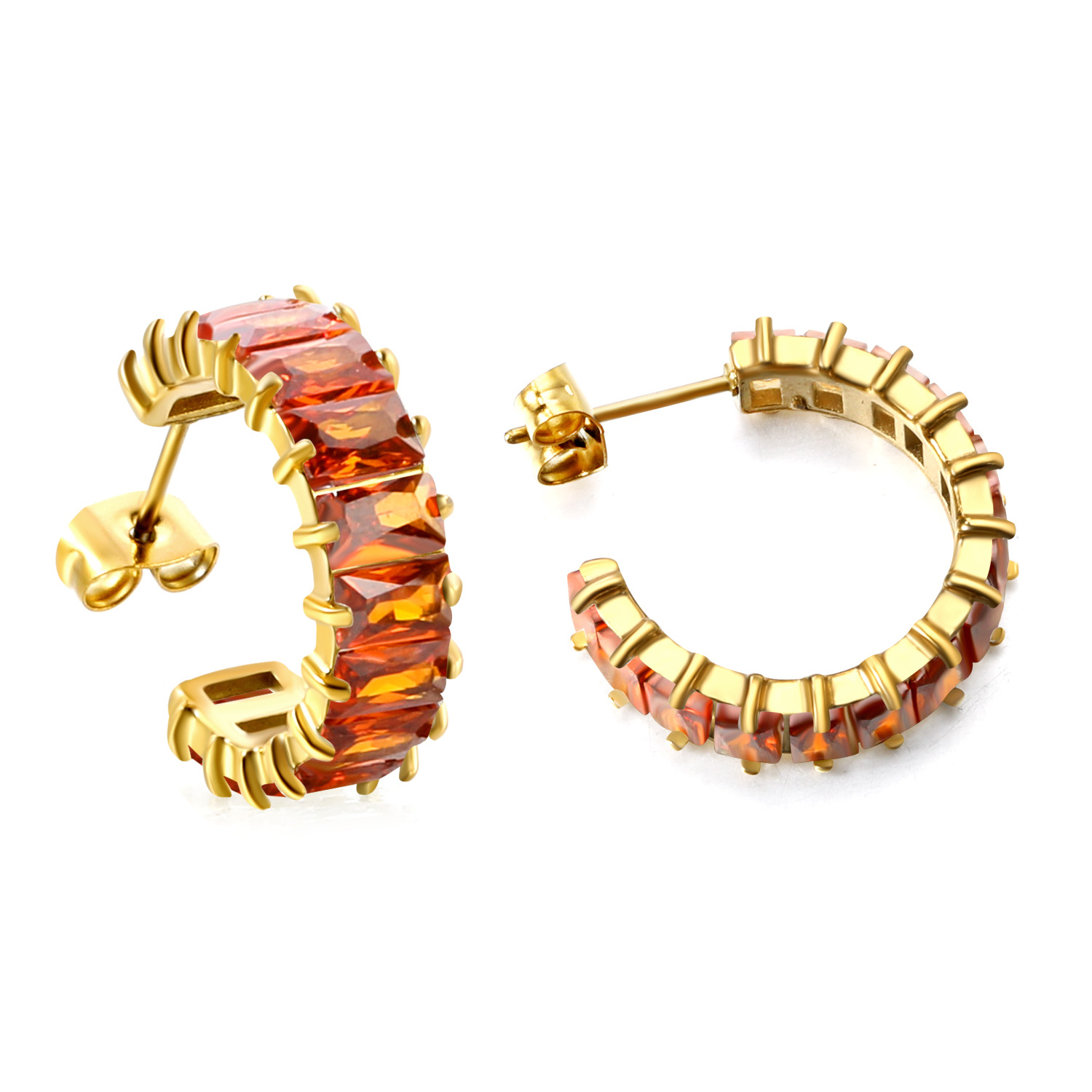 8:Orange diamond earrings, gold