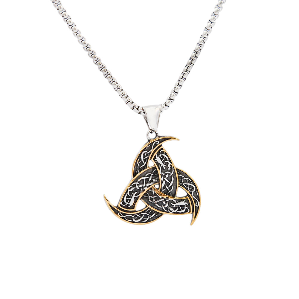 A gold pendant and a steel chain