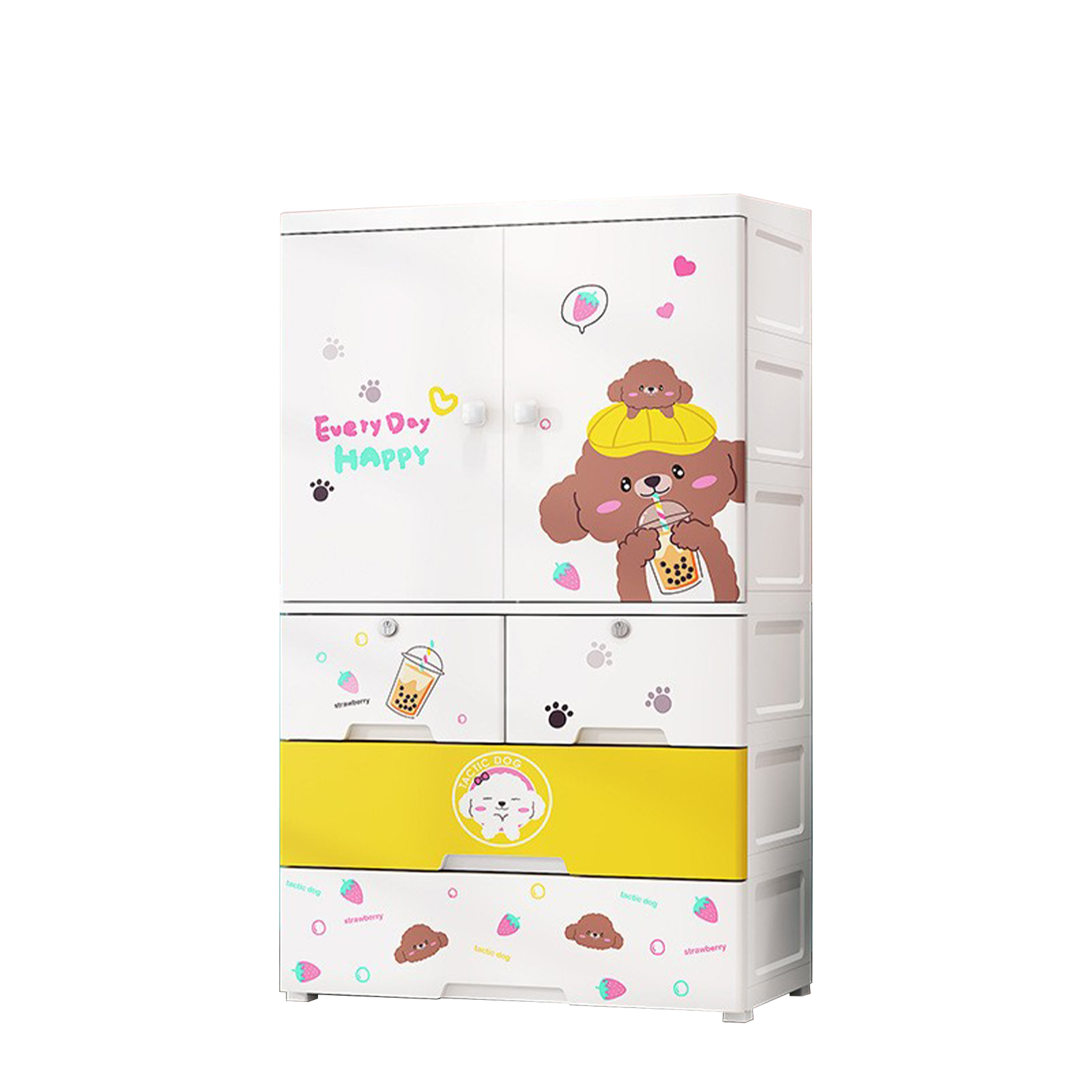 Milk tea bear 1 Open the door (hanging clothes)  2 small drawers  2 large drawers