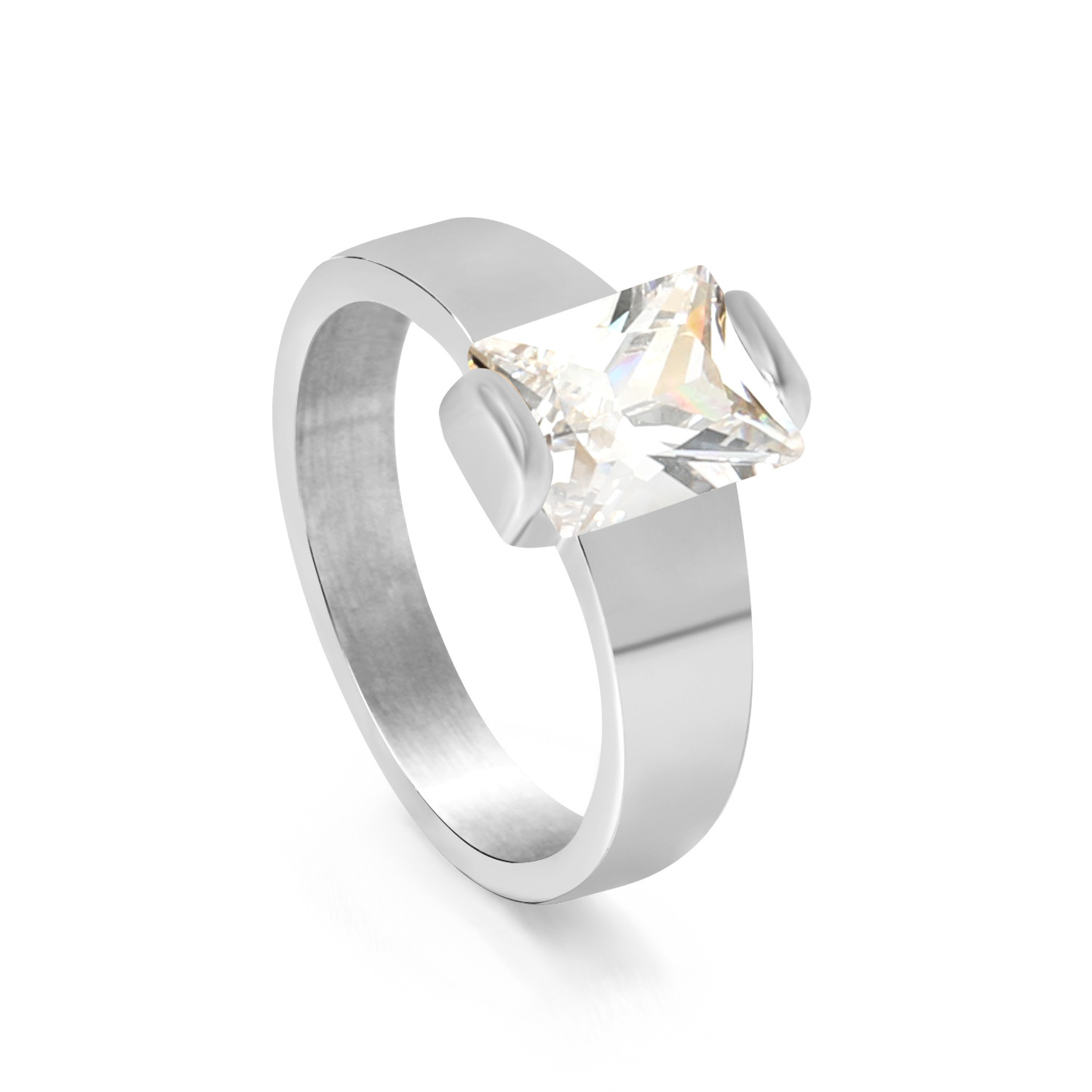 White diamond ring Steel RI1455A6-9S No. 9