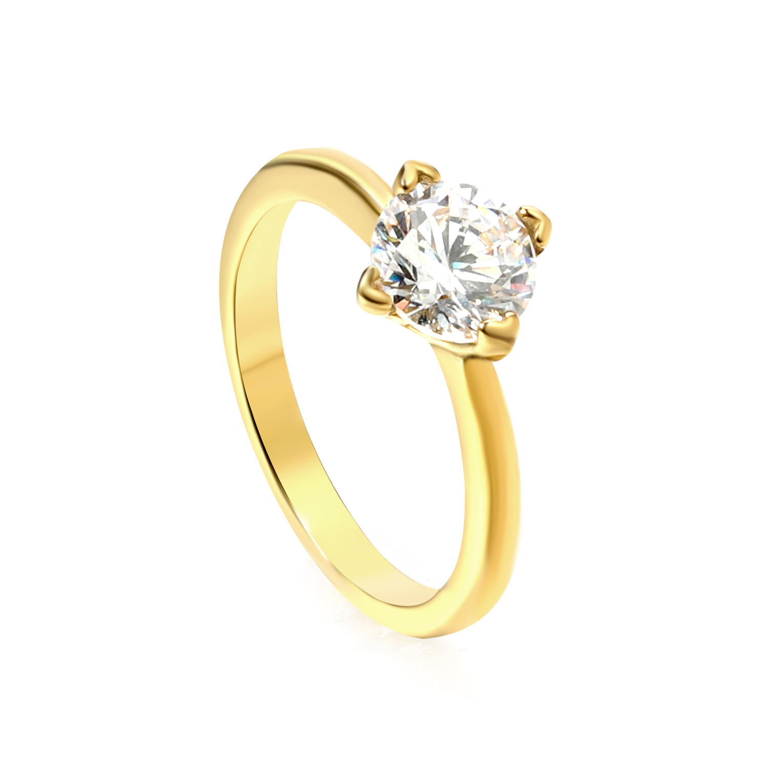 1:Gold four-claw round white diamond ring RI144106-9G