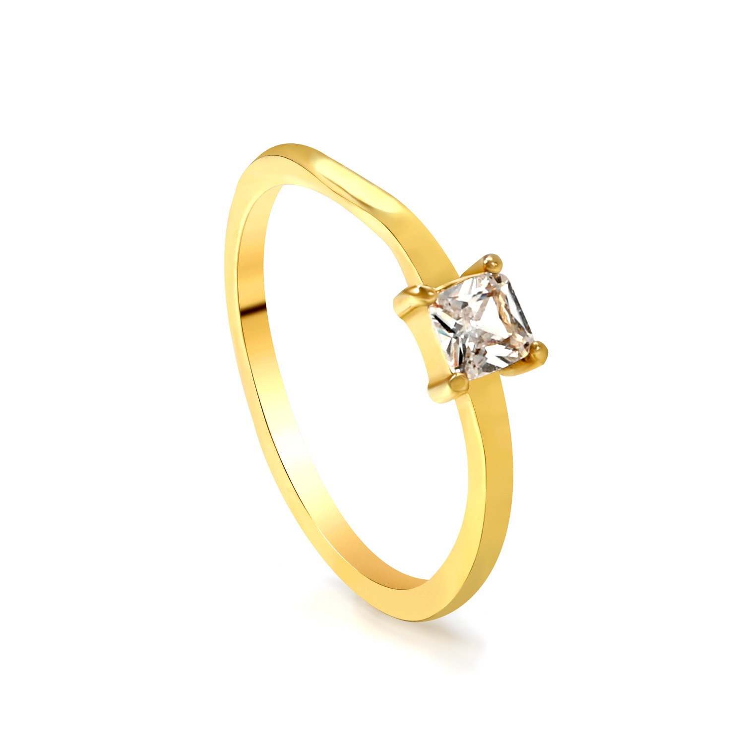 Gold four-claw round white diamond ring RI145206-9G