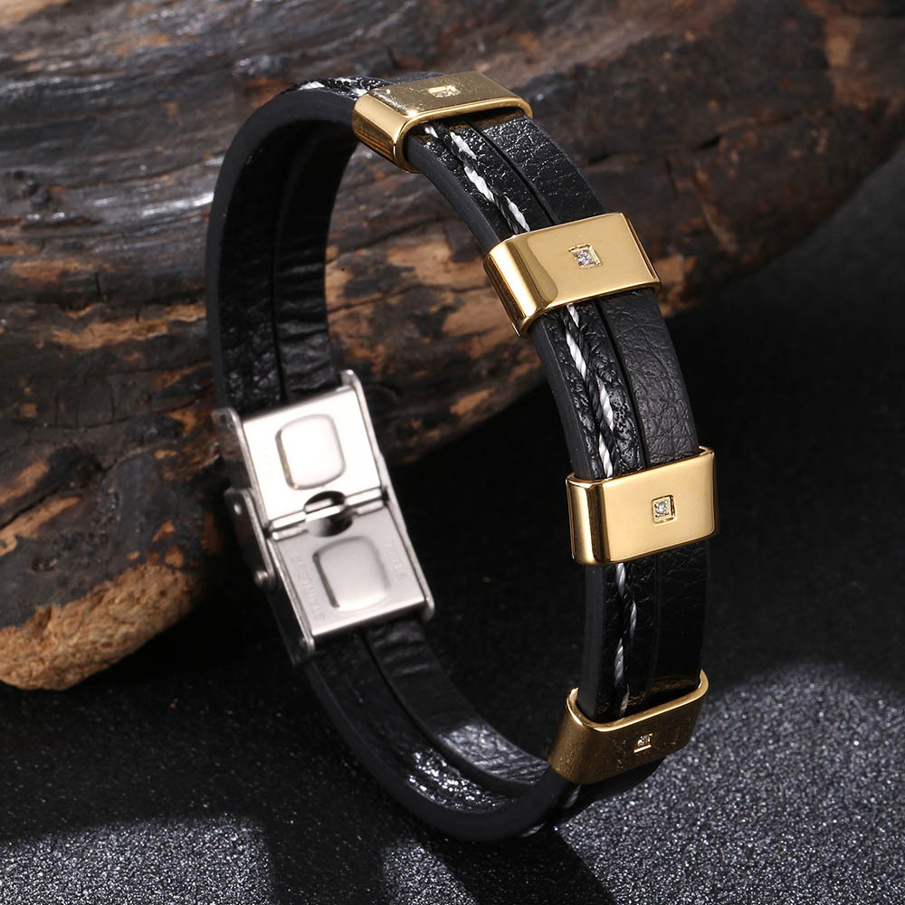 Black leather [ gold] 165mm [Inner circumference]