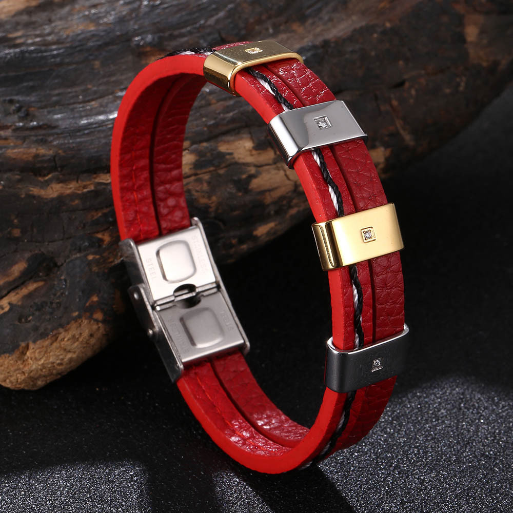 Red leather [steel gold] 165mm [Inner circumferenc