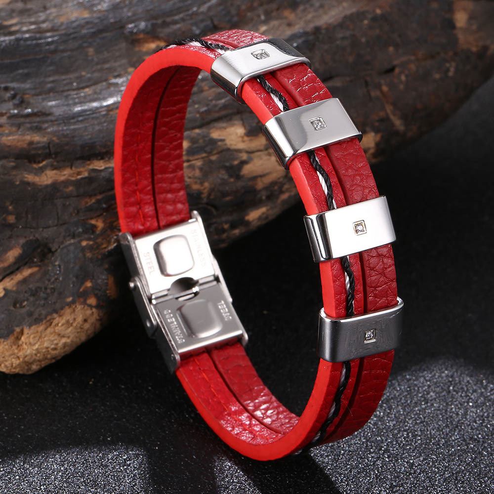 Red leather [steel] 165mm [Inner circumference]