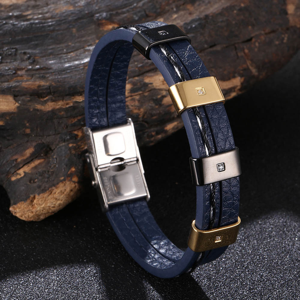 Blue leather[black gold] 165mm [Inner circumferenc