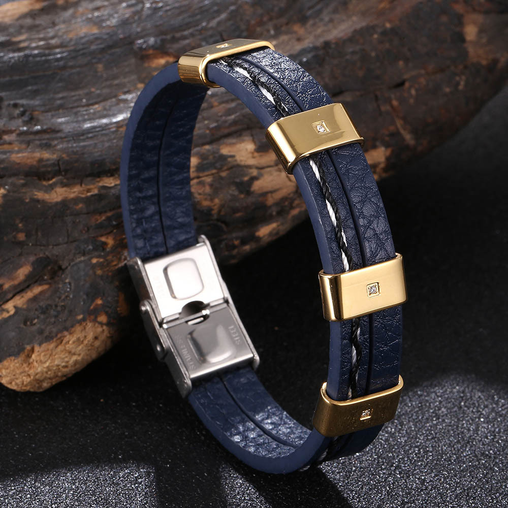 Blue leather [ gold] 165mm [Inner circumference]