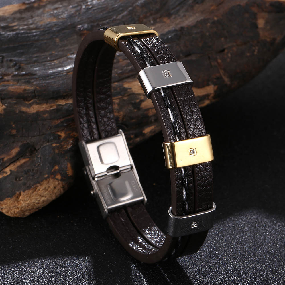 Brown leather [steel gold] 165mm [Inner circumfere