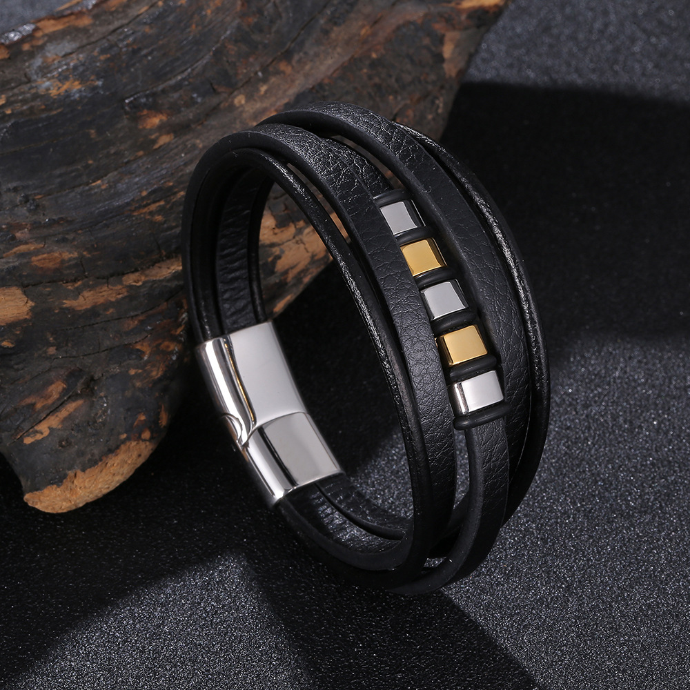 Black leather[Steel and gold] 165mm [Inner circumf