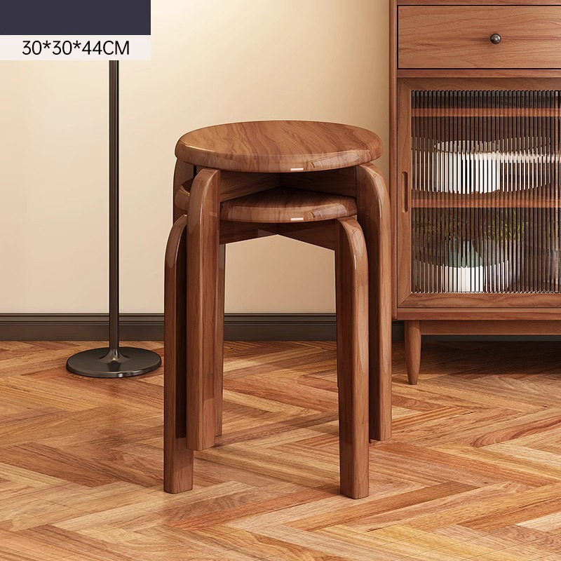 Bearing beam walnut color round stool 2pcs