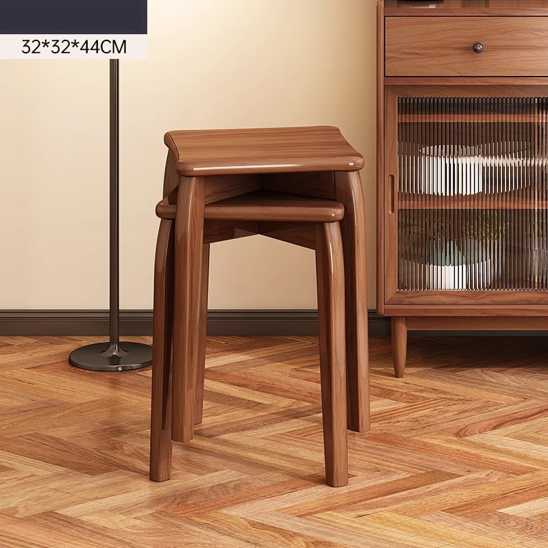 Bearing beam walnut color square stool 2pcs