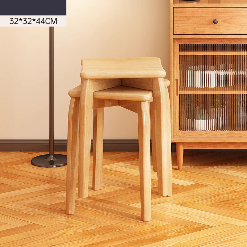 Bearing beam original wood color square stool 2pcs