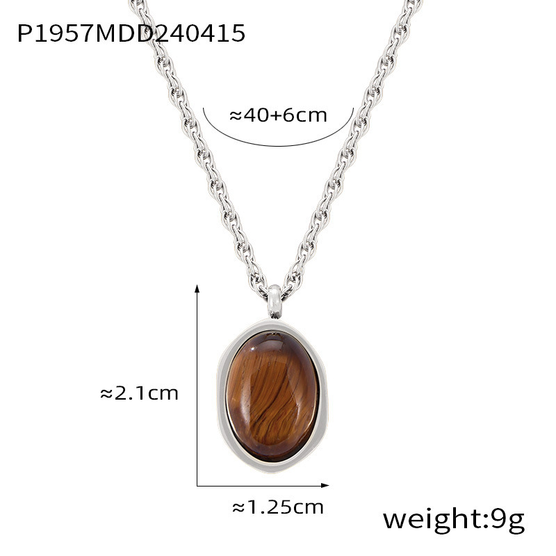 P1957-Steel tiger's eye stone necklace