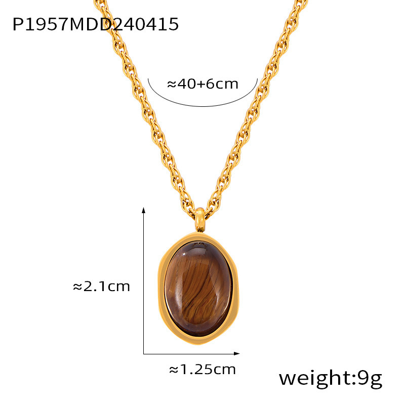 P1957-Gold tiger's eye stone necklace