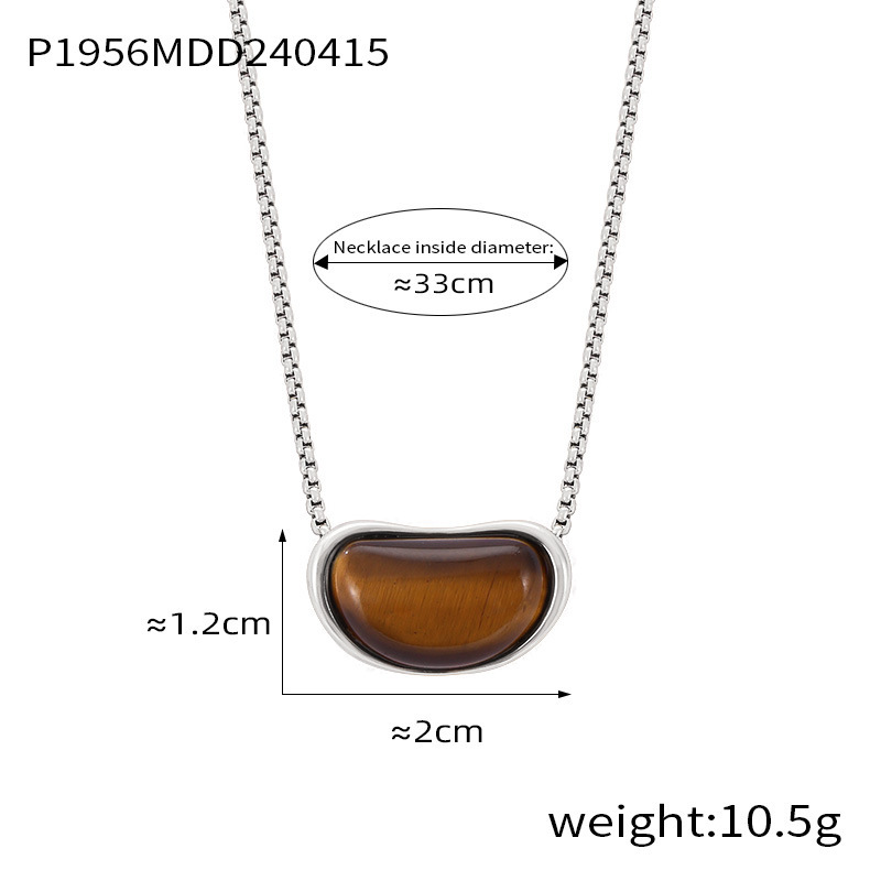 P1956-Steel tiger's eye stone necklace