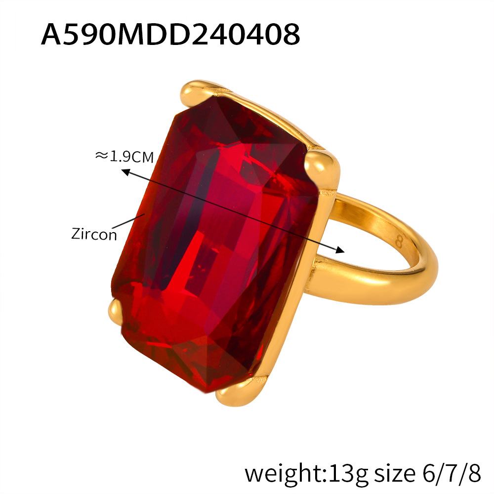 7:A590- Gold red zirconium ring