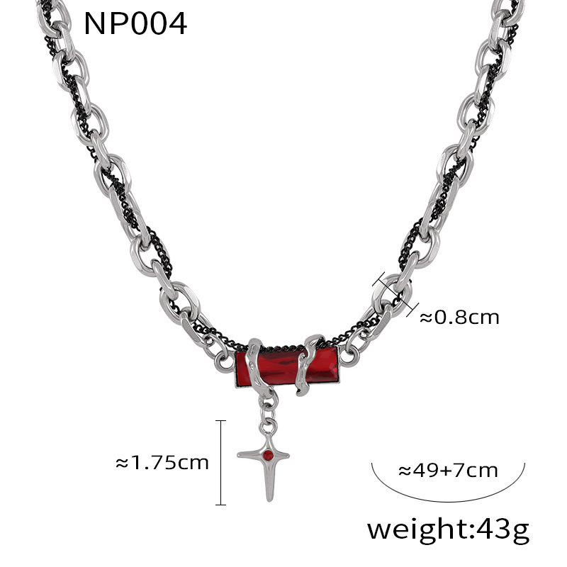 1:Steel red diamond necklace
