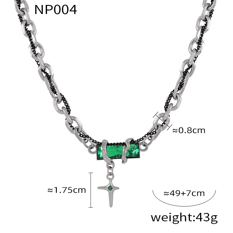 4:Steel green diamond necklace