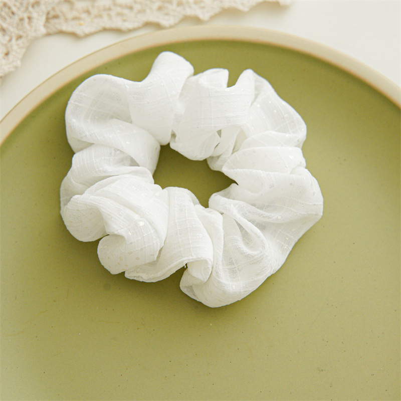 3:Silver silk white scrunchie