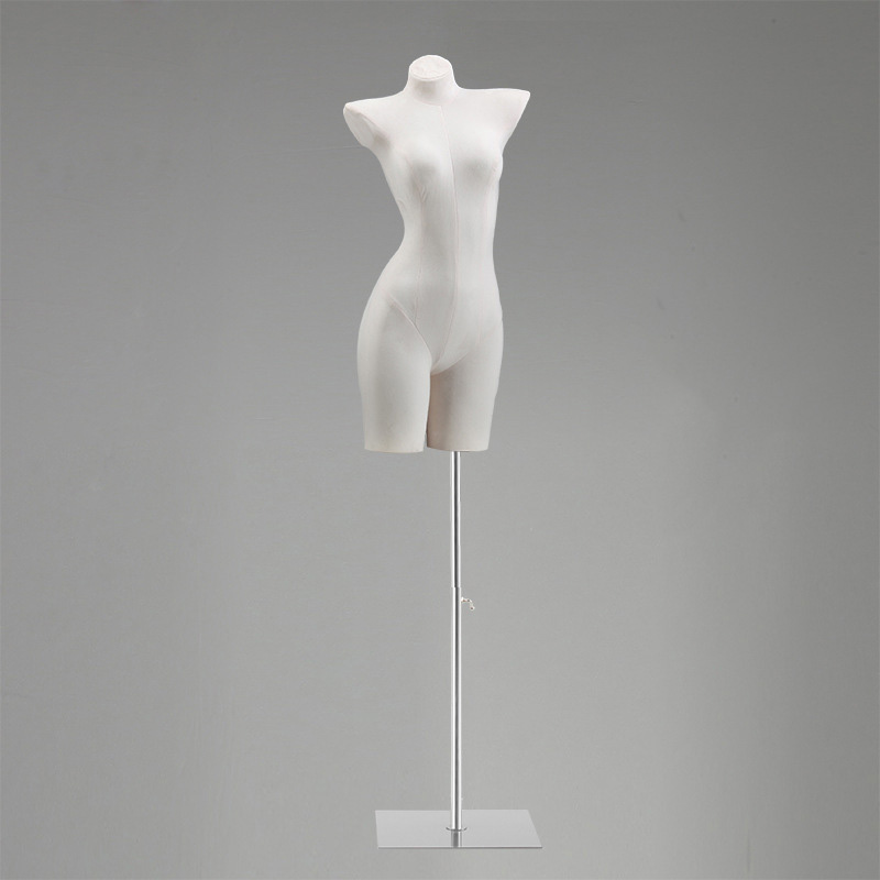 White velvet bust - Silver square plate-Height 89cm, bust 85cm, hip 89cm, waist 60cm