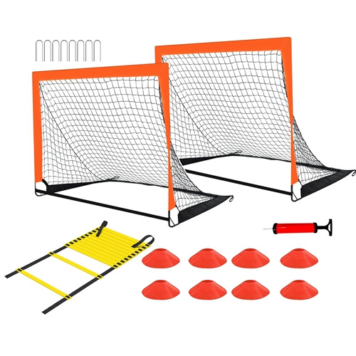 Two orange football door agility ladder set