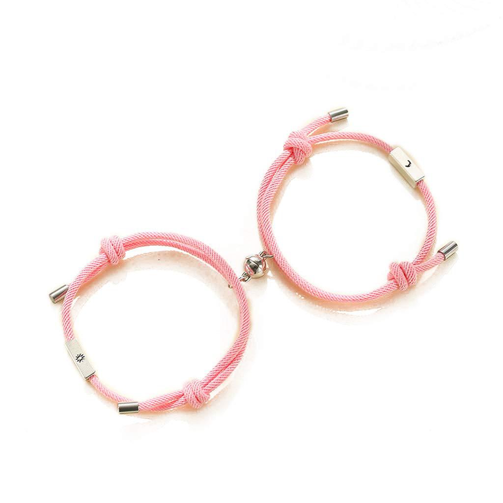 Double pink rope sun-moon couple bracelet