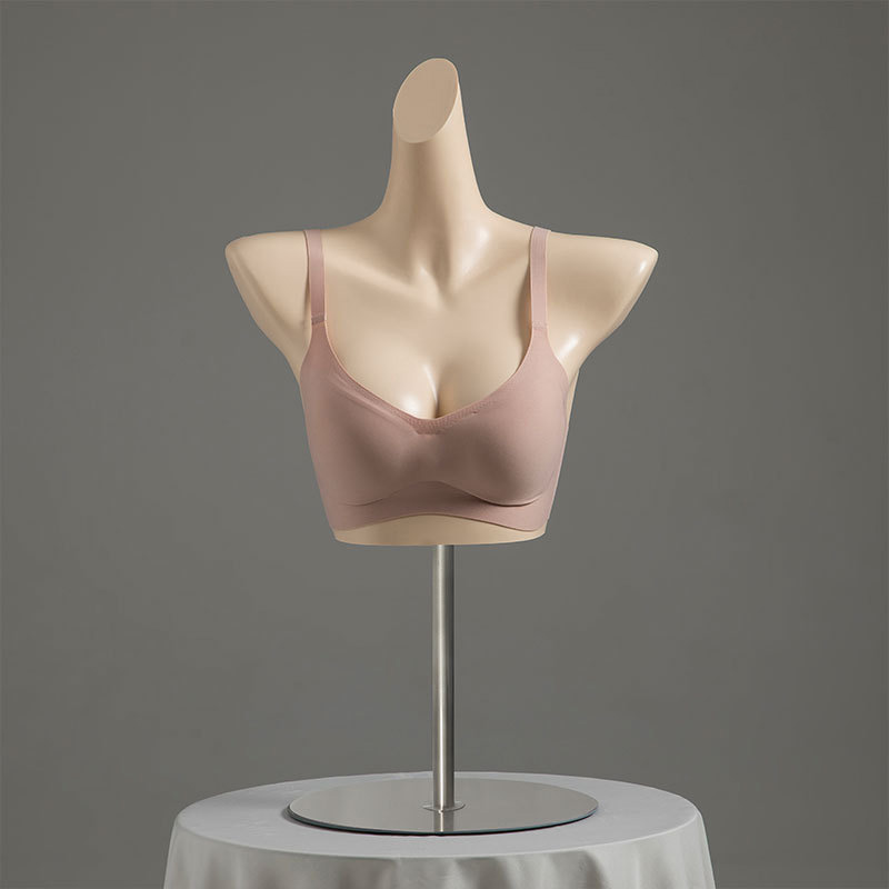 Skin tone Flat shoulder chest model - silver round base-Height 46cm, chest 83cm, width 41cm
