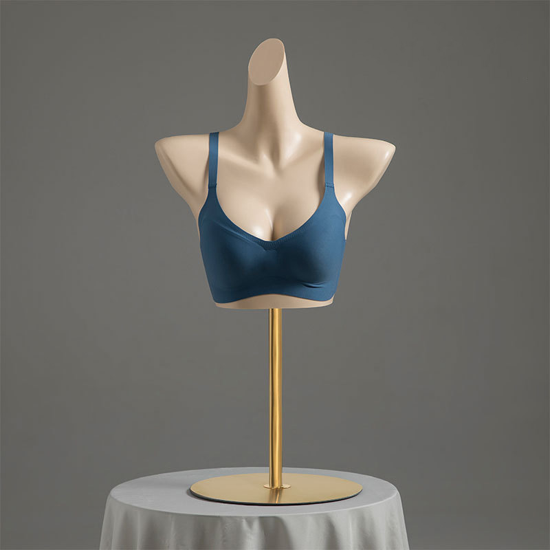 Skin tone Flat shoulder chest model - Gold round base-Height 46cm, chest 83cm, width 41cm