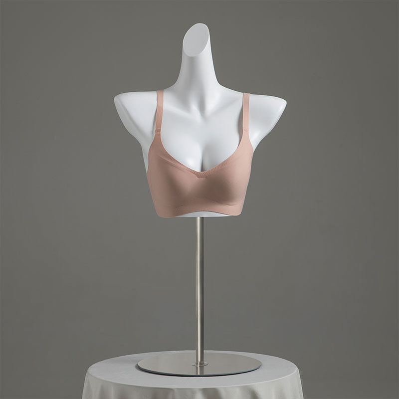 White flat shoulder chest mold - Silver round base-Height 46cm, chest 83cm, width 41cm