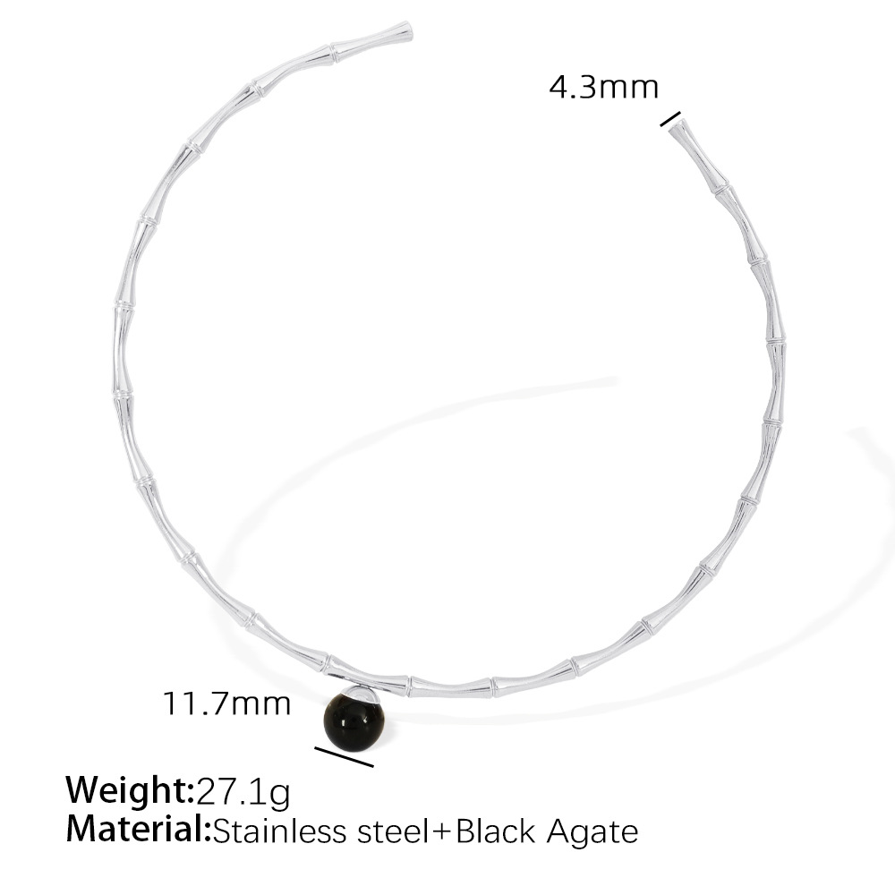 Black agate silver collar