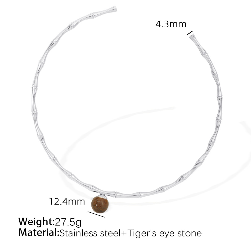 Tiger-eye stone silver collar
