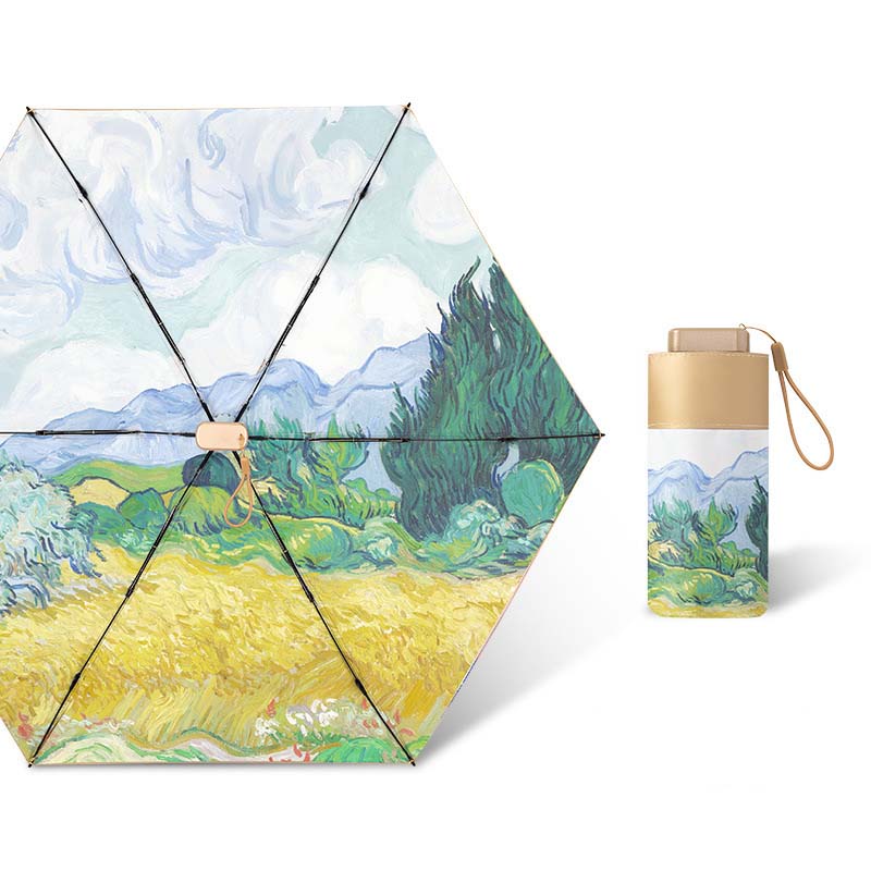 Titanium six fold flat umbrella wheat and Cypress (ultra-light and portable)